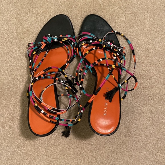 Colin Stuart Colorful Leather Straps Lace-Up/Wrap Sandals Heels Size 6.5 - Picture 6 of 13